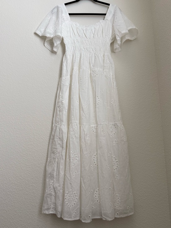 Petal & Pup Dresses & Skirts - Petal + Pup | White Eyelet Smocked Whimsical Midi Dress